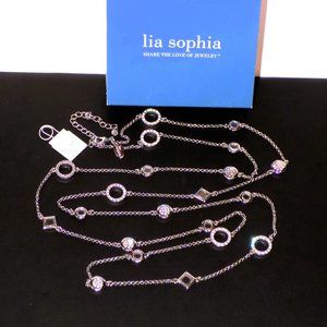 Lia Sophia 44 + 3" Necklace Banded Glass, Crystal Discs & Rings Necklace